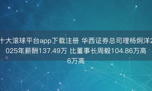 十大滚球平台app下载注册 华西证券总司理杨炯洋2025年薪酬137.49万 比董事长周毅104.86万高