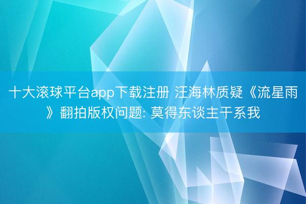 十大滚球平台app下载注册 汪海林质疑《流星雨》翻拍版权问题: 莫得东谈主干系我