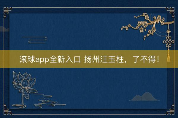 滚球app全新入口 扬州汪玉柱,了不得!