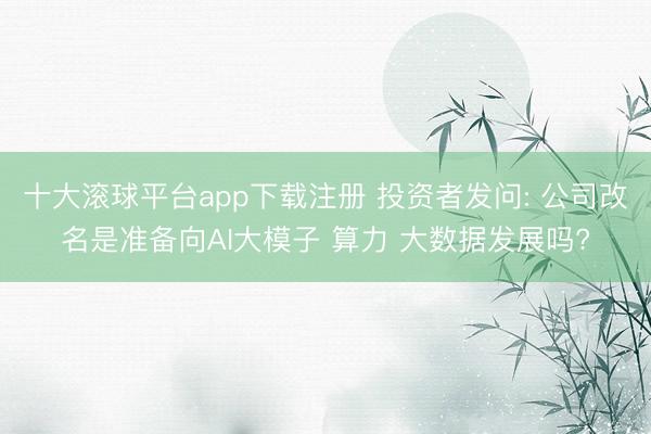 十大滚球平台app下载注册 投资者发问: 公司改名是准备向AI大模子 算力 大数据发展吗?