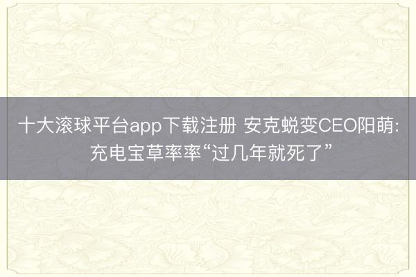 十大滚球平台app下载注册 安克蜕变CEO阳萌: 充电宝草率率“过几年就死了”